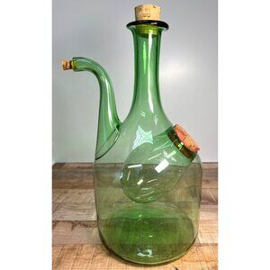 Vintage Italian Green Glass Wine Decanter Bottle with Ice Chamber Large